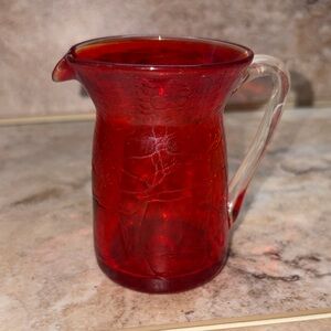 vintage hand-blown miniature crackle glass pitcher 3-1/2”H